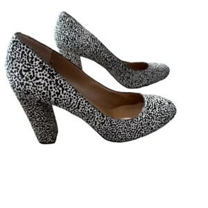 J Crew Women's Black & White Cheetah Print Calf Hair Block Heels Size 9 GUC